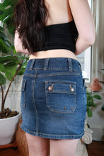 Load image into Gallery viewer, Vintage Y2K Dark Wash Denim Cargo Mini Skirt with Wide Waistband
