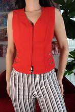 Load image into Gallery viewer, Vintage Cherry Red Red Zip Up Vest with Chain Detail
