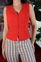 Load image into Gallery viewer, Vintage Cherry Red Red Zip Up Vest with Chain Detail
