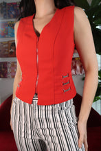 Load image into Gallery viewer, Vintage Cherry Red Red Zip Up Vest with Chain Detail
