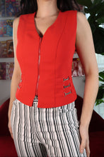 Load image into Gallery viewer, Vintage Cherry Red Red Zip Up Vest with Chain Detail
