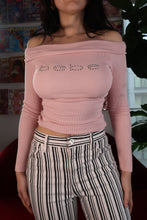 Load image into Gallery viewer, Vintage 2000s Rhinestone Ribbed Off The Shoulder Top by Bebe
