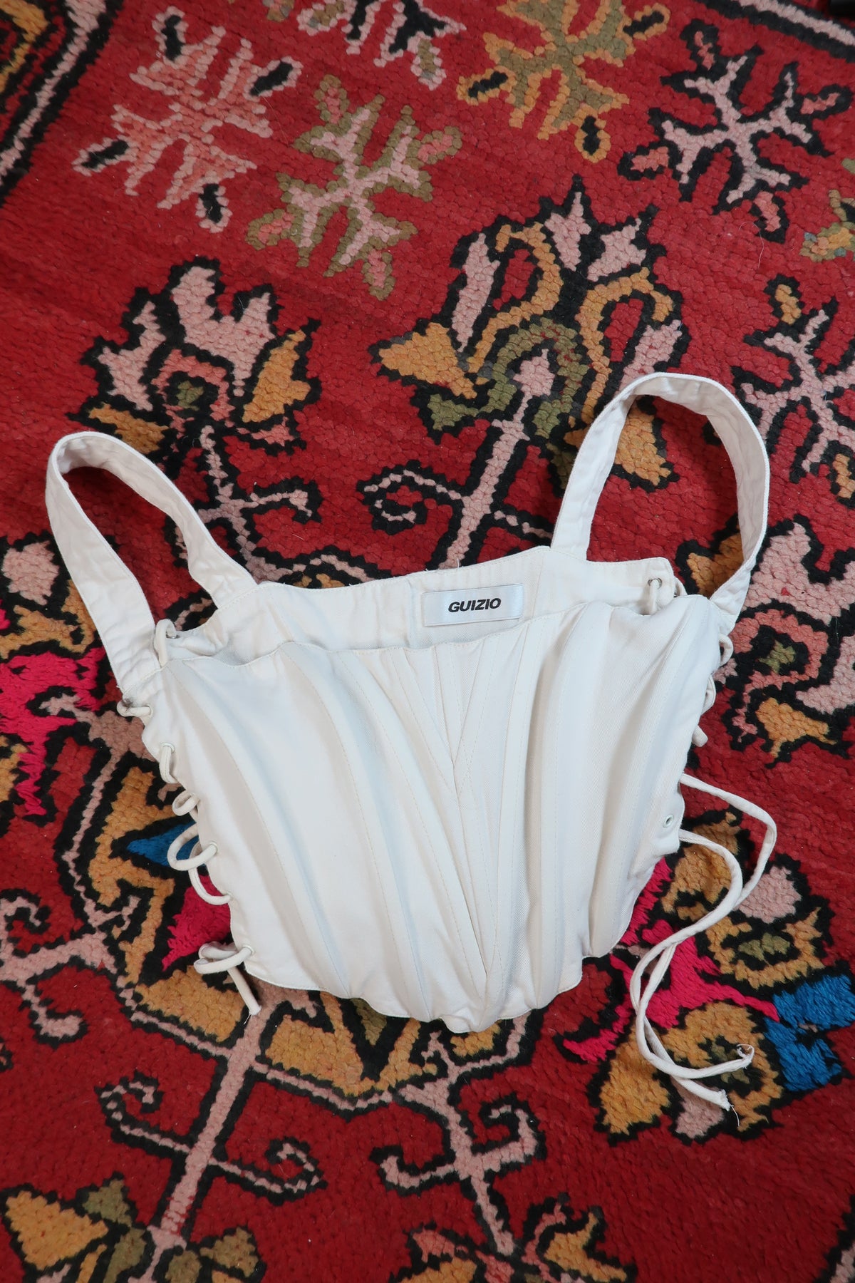 Danielle Guizio White Lace-Up Corset Top - Elektra Vintage