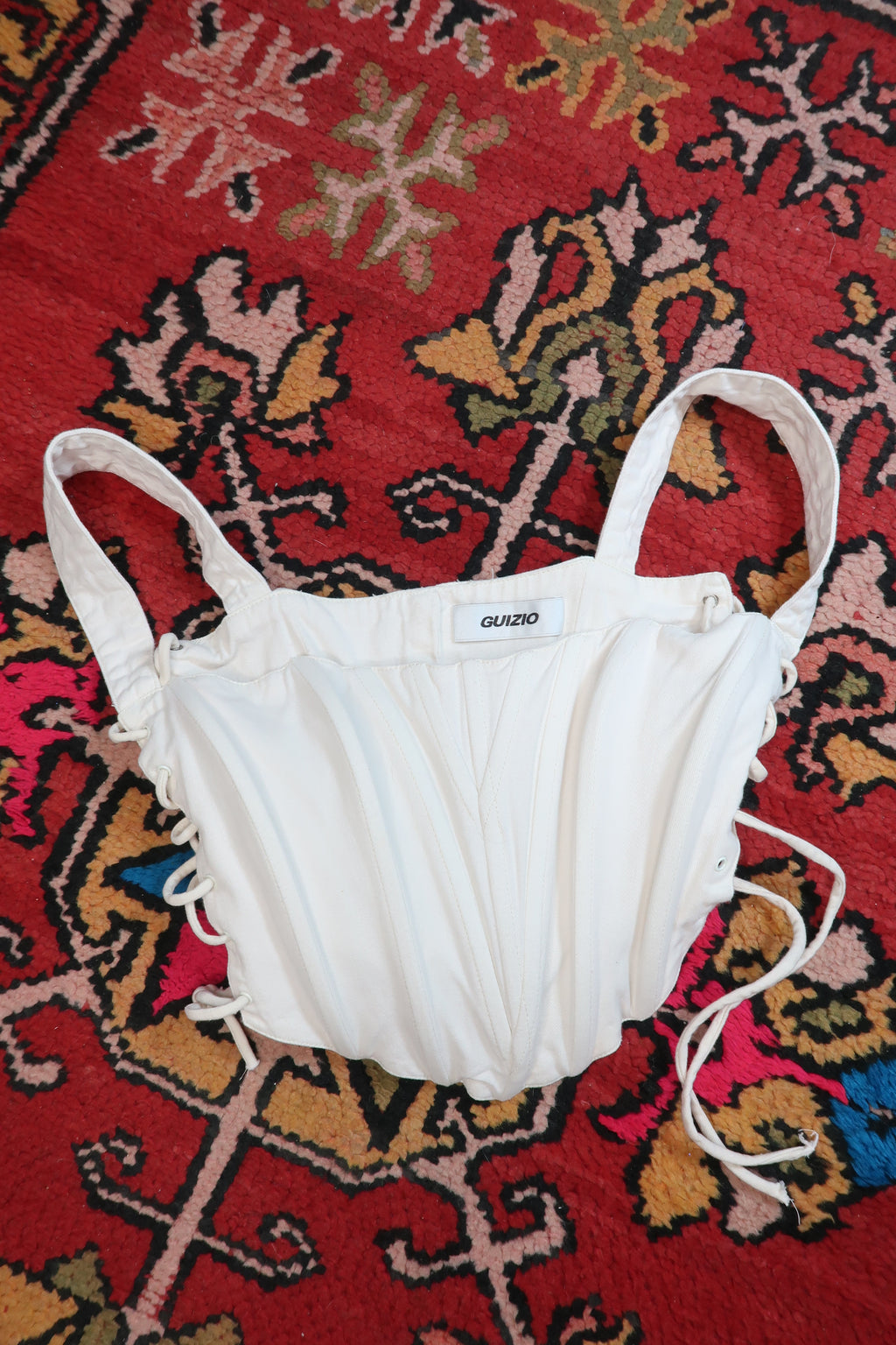 Danielle Guizio White Lace-Up Corset Top - Elektra Vintage
