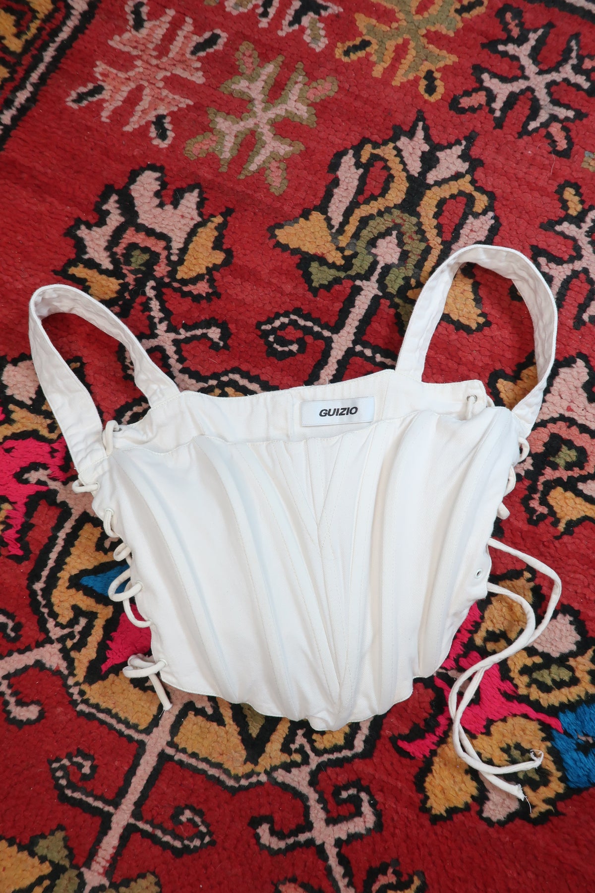 Danielle Guizio White Lace-Up Corset Top - Elektra Vintage