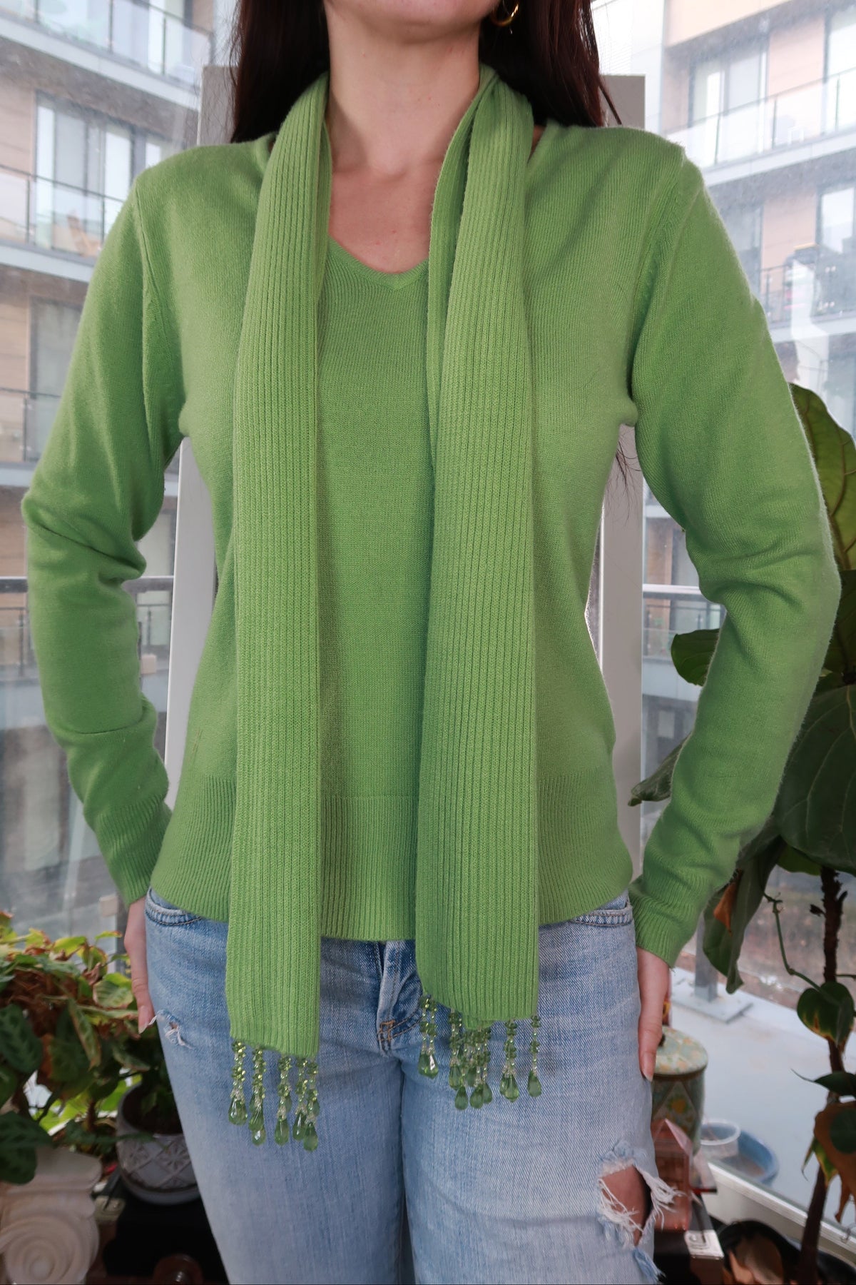 Green Scarf Sweater - Elektra Vintage