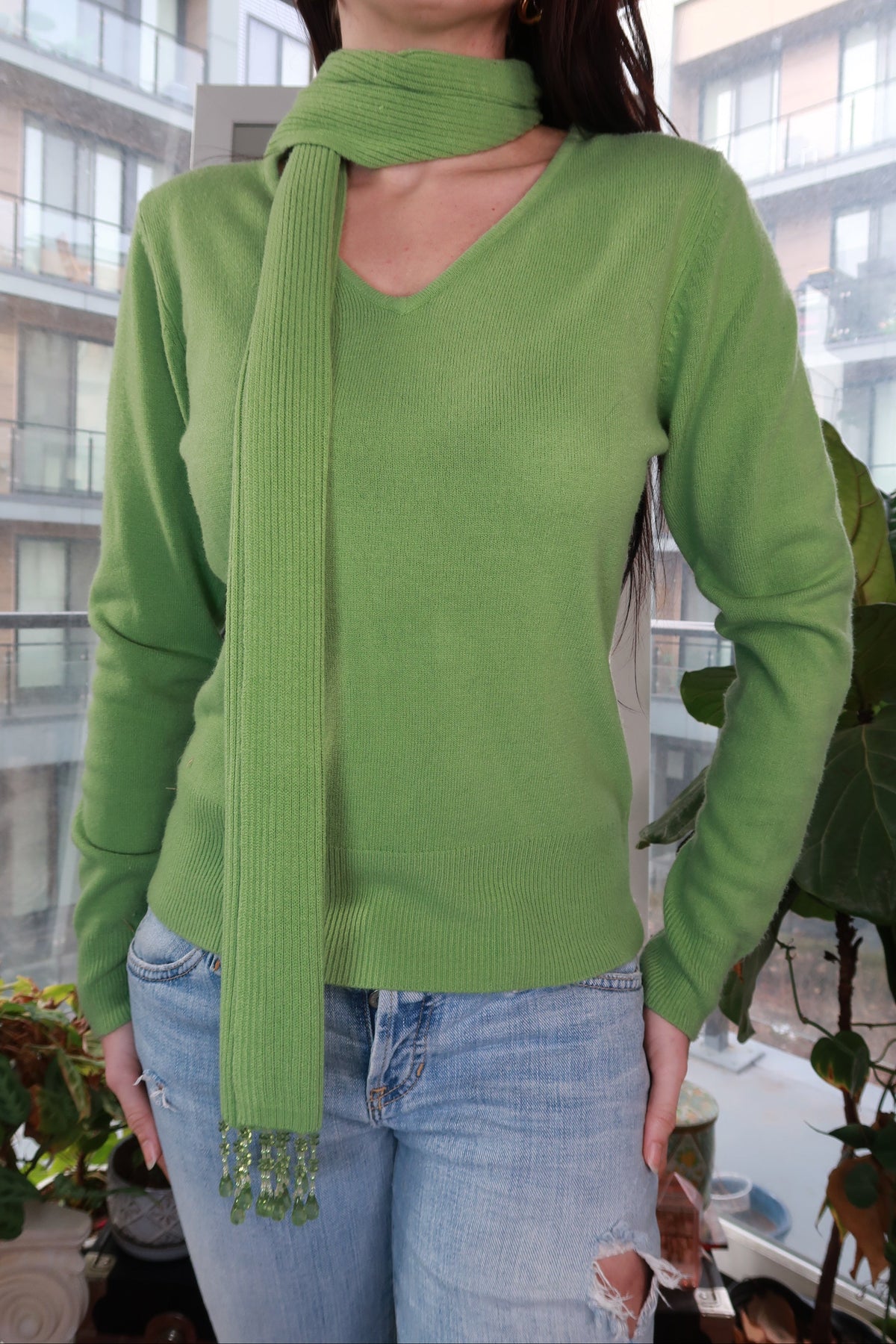 Green Scarf Sweater - Elektra Vintage