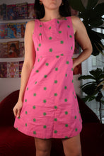 Load image into Gallery viewer, Vintage 1990s Betsey Johnson Pink A-Line Dress with Green Floral Embroidery
