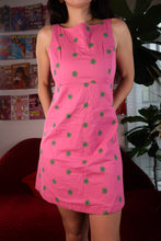 Load image into Gallery viewer, Vintage 1990s Betsey Johnson Pink A-Line Dress with Green Floral Embroidery
