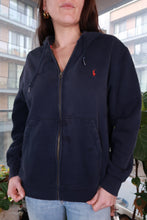 Load image into Gallery viewer, Vintage Polo Ralph Lauren navy zip-up hoodie featuring the classic pony logo, displayed on a neutral background.
