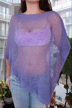 Load image into Gallery viewer, Vintage 2000s lavender sheer knit poncho top by Elektra Vintage, featuring an asymmetrical mesh design.
