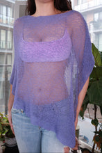 Load image into Gallery viewer, Vintage 2000s Elektra Vintage lavender sheer knit poncho top with asymmetrical mesh design for women.
