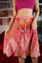 Load image into Gallery viewer, Vintage 2000s Pink Patchwork Bias Cut Skirt with Elastic Waistband
