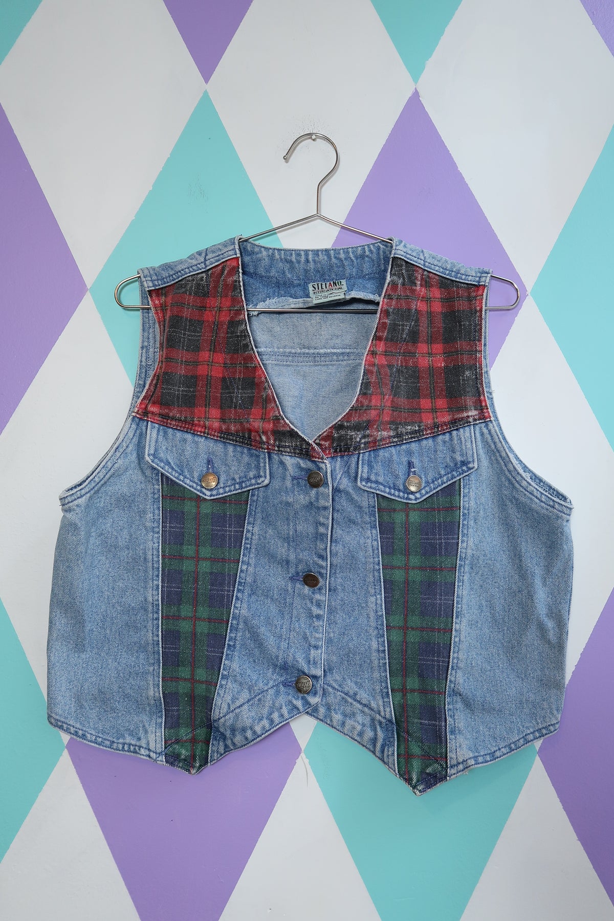 Vintage Gitano Denim & Plaid Vest