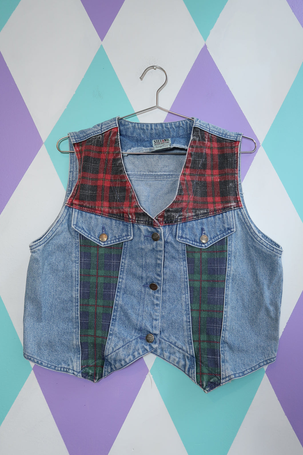 Vintage Gitano Denim & Plaid Vest
