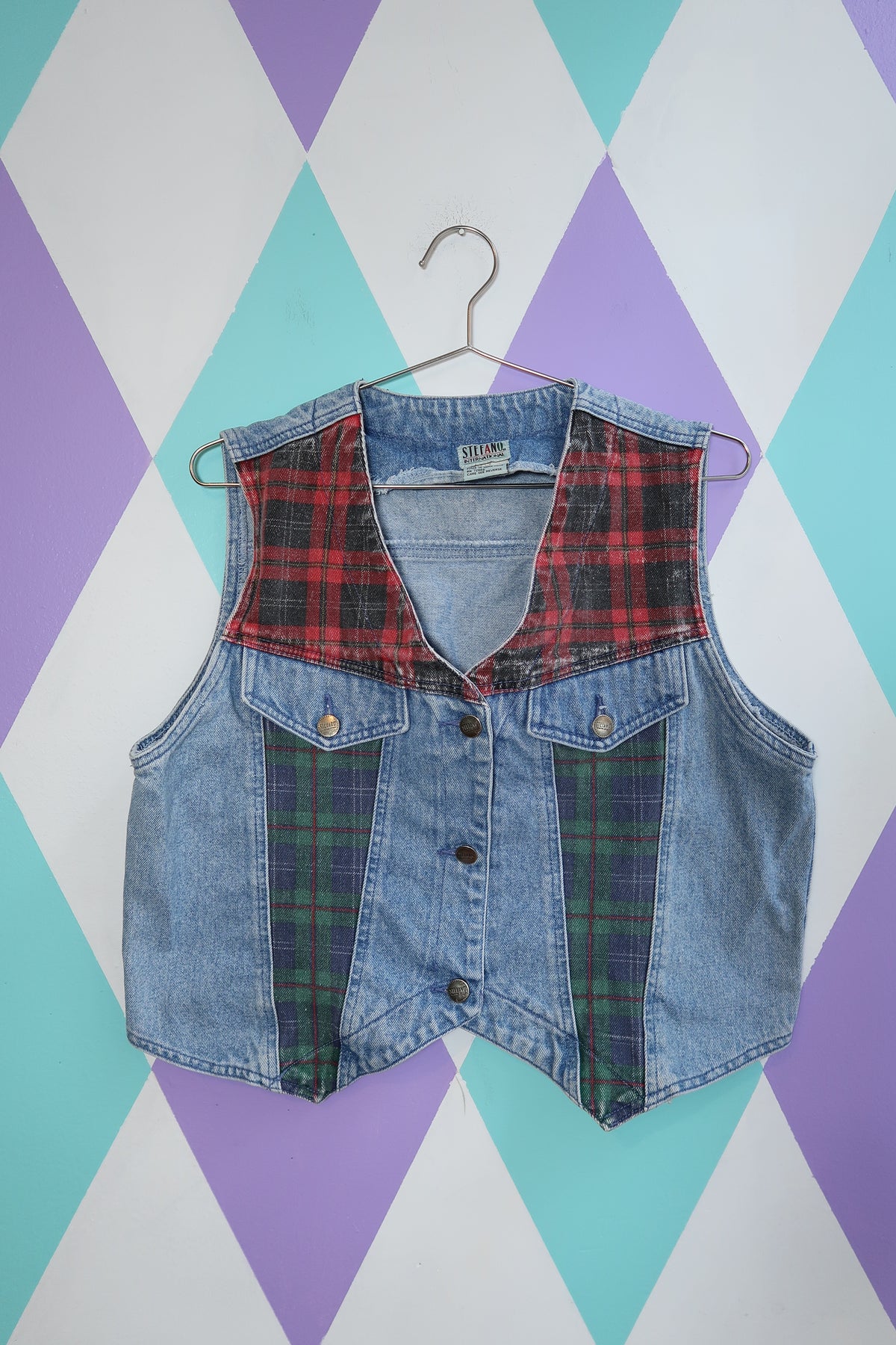 Vintage Gitano Denim & Plaid Vest