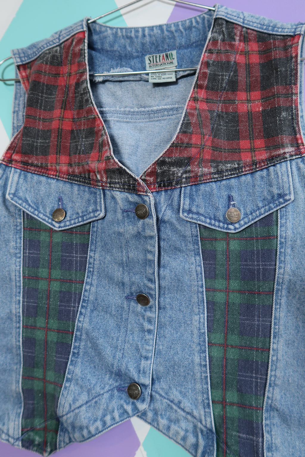 Vintage Gitano Denim & Plaid Vest