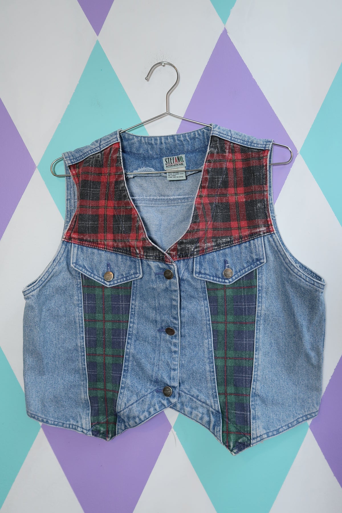 Vintage Gitano Denim & Plaid Vest