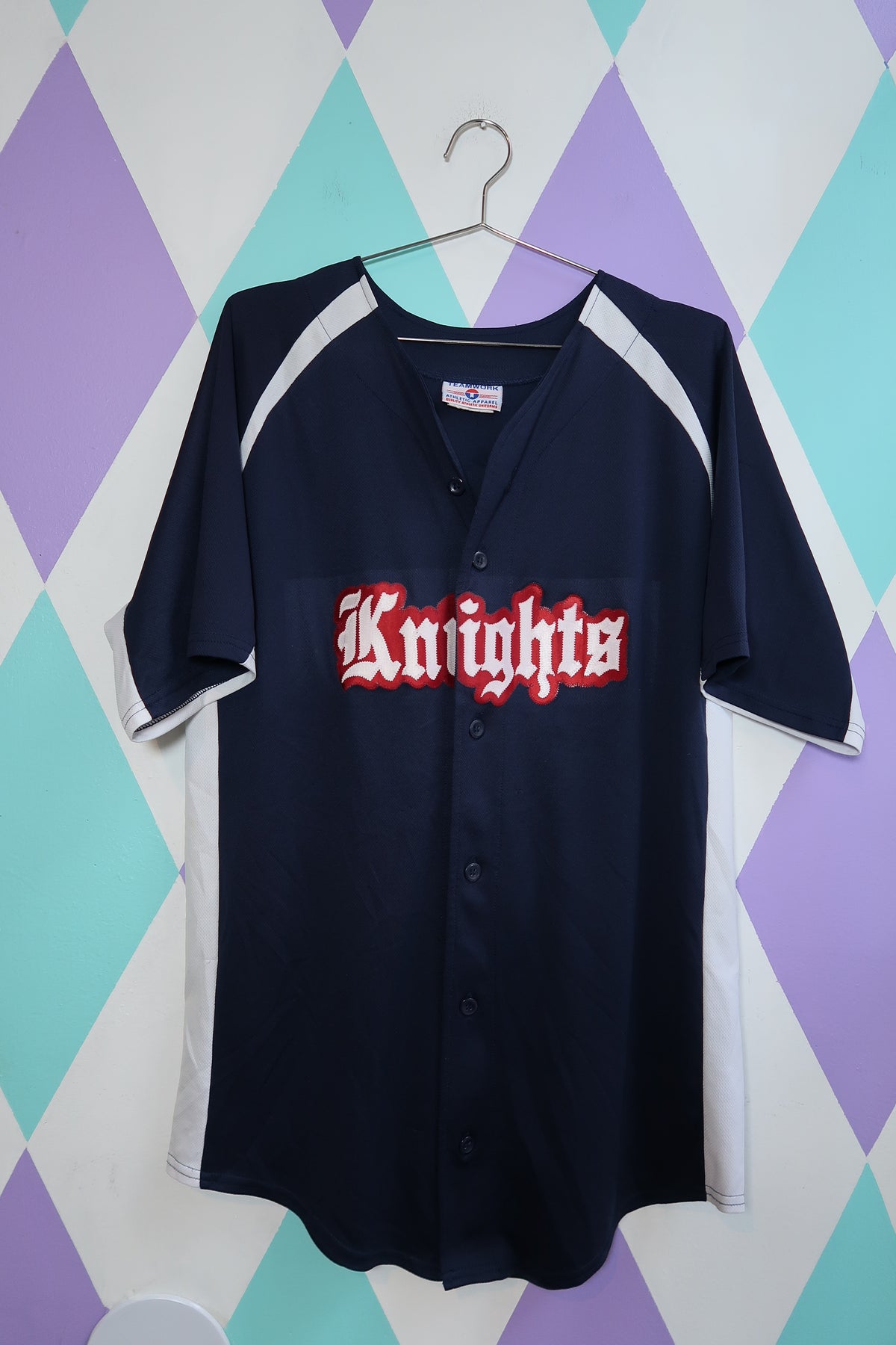 Men's vintage Knights baseball jersey by Elektra Vintage, featuring classic sports design and team lettering on the front.