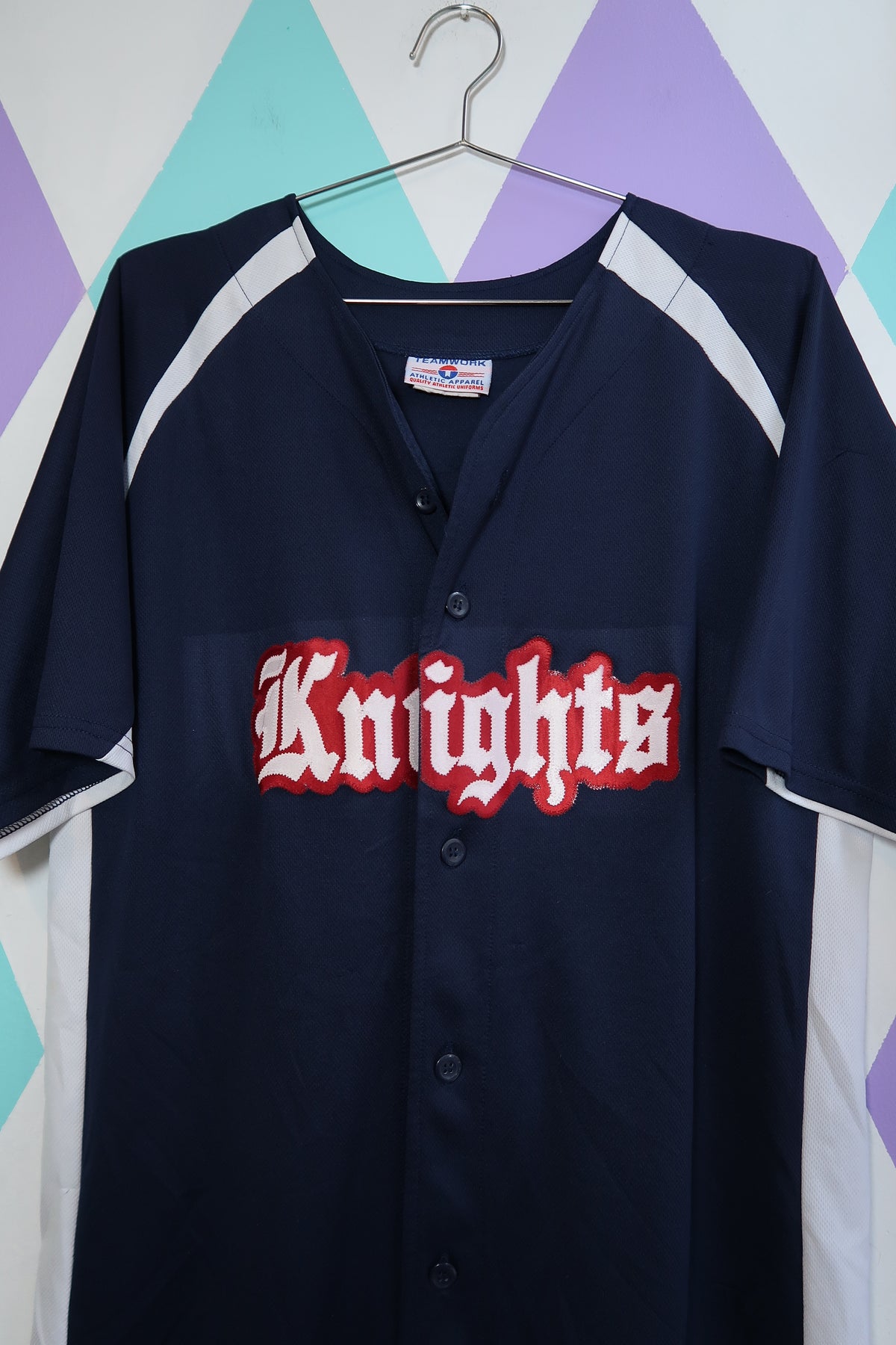 Men's vintage Knights baseball jersey by Elektra Vintage, featuring classic sports fabric and team lettering on the front.