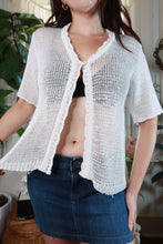 Load image into Gallery viewer, White open-knit short sleeve cardigan for women, vintage 2000s Elektra Vintage top with a lightweight, breathable design.
