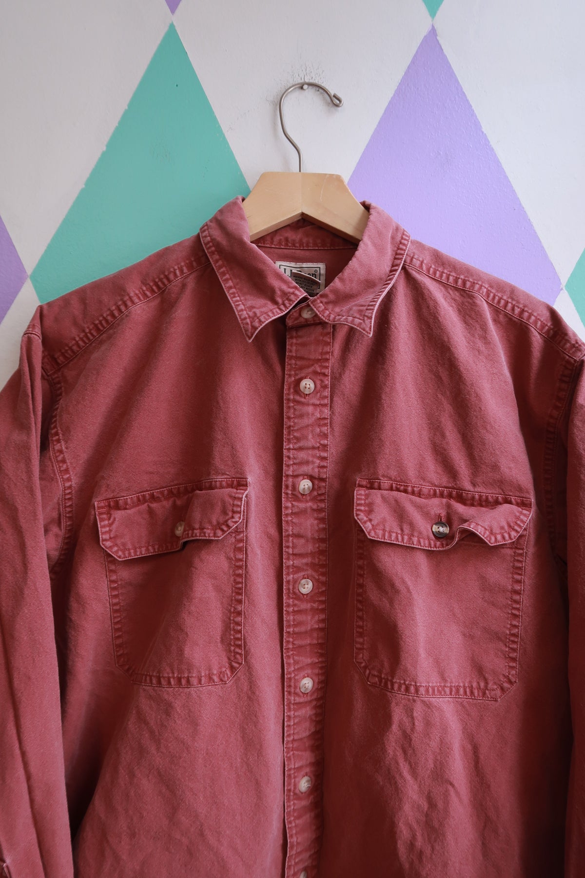 L.L.Bean 100% Cotton Red Button-Up Utility Shirt - Elektra Vintage