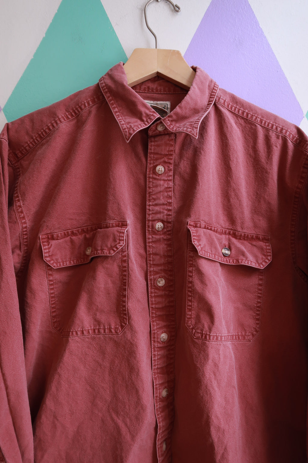 L.L.Bean 100% Cotton Red Button-Up Utility Shirt - Elektra Vintage