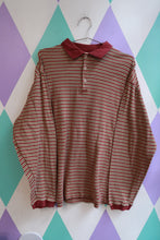 Load image into Gallery viewer, Vintage Gap Striped Long Sleeve Polo Shirt Burgundy Green Cream Preppy Rugby Top
