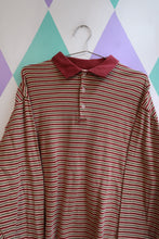 Load image into Gallery viewer, Vintage Gap Striped Long Sleeve Polo Shirt Burgundy Green Cream Preppy Rugby Top
