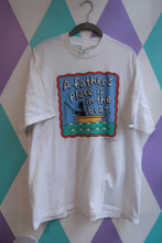 Load image into Gallery viewer, Vintage 2000s A Father’s Place Is in the Boat Fishing Graphic T-Shirt White Dad Humor Tee
