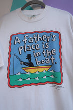 Load image into Gallery viewer, Vintage 2000s A Father’s Place Is in the Boat Fishing Graphic T-Shirt White Dad Humor Tee
