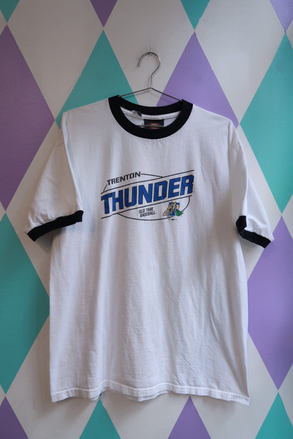 Vintage Trenton Thunder White & Black Ringer T-Shirt Minor League Baseball Graphic Tee