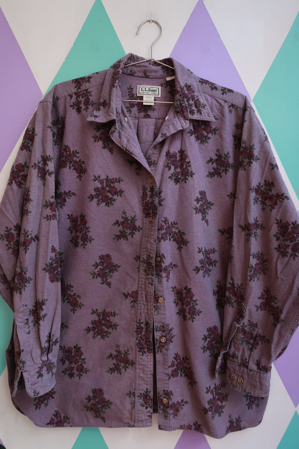 Vintage L.L.Bean Purple Floral Flannel Button Up Shirt