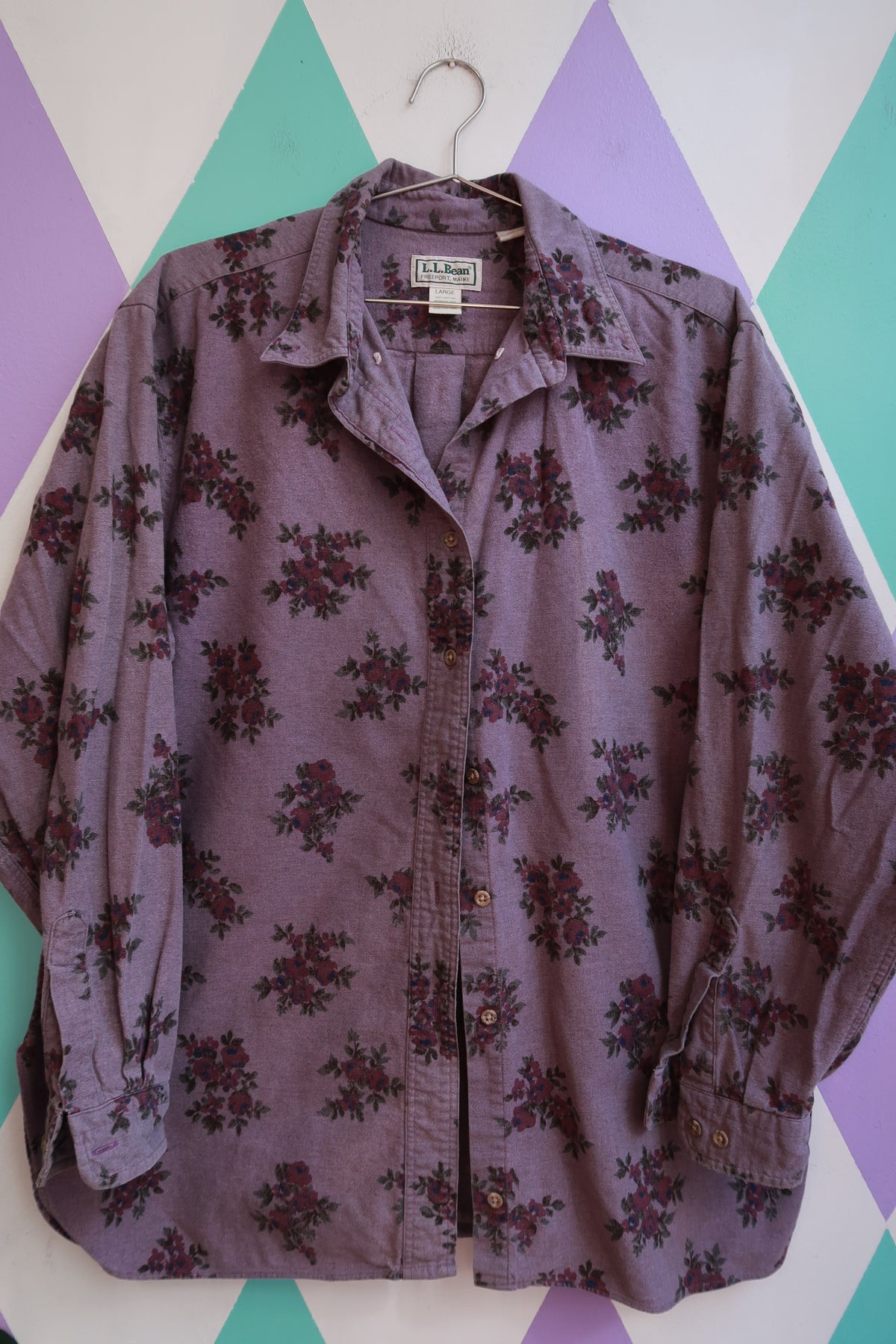 Vintage L.L.Bean Purple Floral Flannel Button Up Shirt