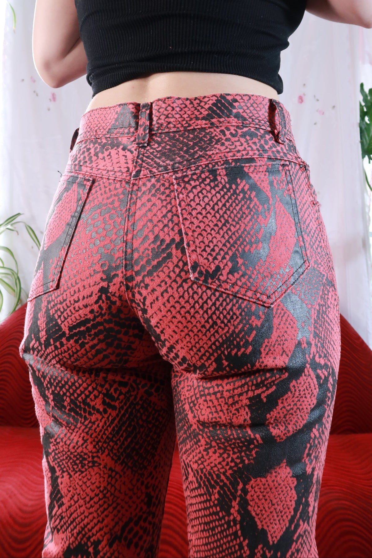Red Snake Print Pants - Elektra Vintage
