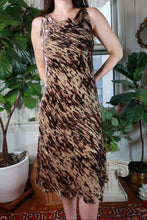 Load image into Gallery viewer, Vintage 2000s Brown Burnout Velvet Abstract Print Cowl Neck Midi Dress
