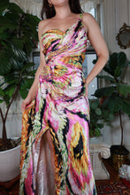 Load image into Gallery viewer, NWT Vintage 2000s Abstract Print One Shoulder Ruched Gown
