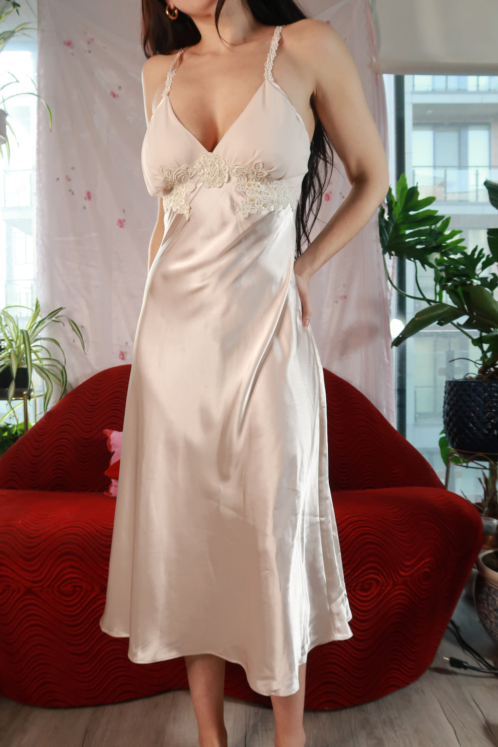 Lace Embellished Slip Dress - Elektra Vintage