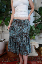 Load image into Gallery viewer, Vintage 2000s Fashion Bug Blue Brown Paisley Tiered Midi Skirt Y2K Boho Mermaid Skirt
