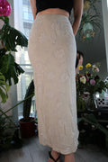 Vintage Tan Floral Silk High Waisted Maxi Skirt