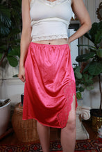 Load image into Gallery viewer, Vintage Vanity Fair Hot Pink Satin Slip Skirt Lace Trim Side Slit Lingerie Skirt
