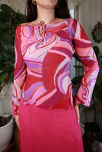 Load image into Gallery viewer, Vintage 2000s 100% Silk Pink Abstract Print Long Sleeve Top Y2K Bell Sleeve Blouse
