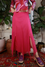 Load image into Gallery viewer, Vintage 2000s 100% Silk Hot Pink Midi Skirt Double Slit Handkerchief Hem
