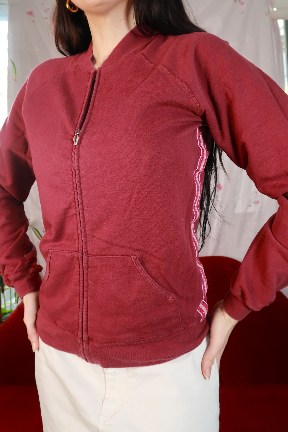 Red Zip Up Sweatshirt - Elektra Vintage