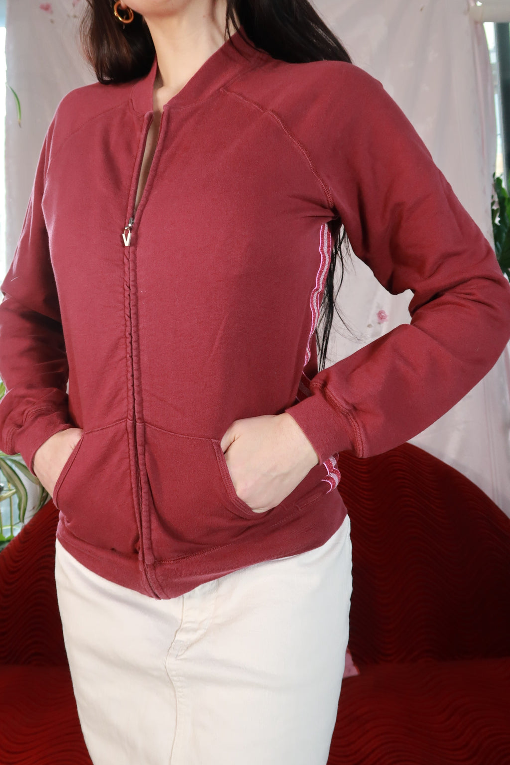 Red Zip Up Sweatshirt - Elektra Vintage