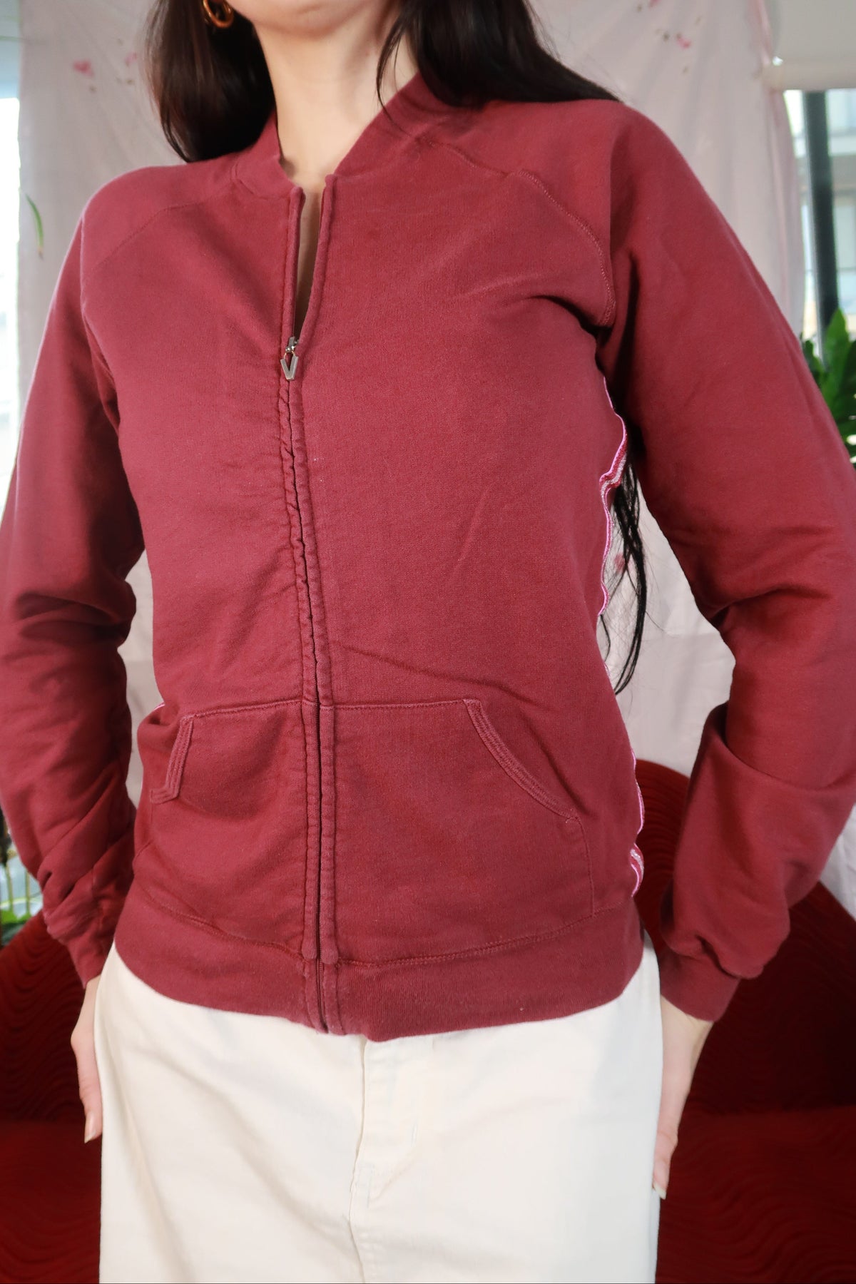 Red Zip Up Sweatshirt - Elektra Vintage