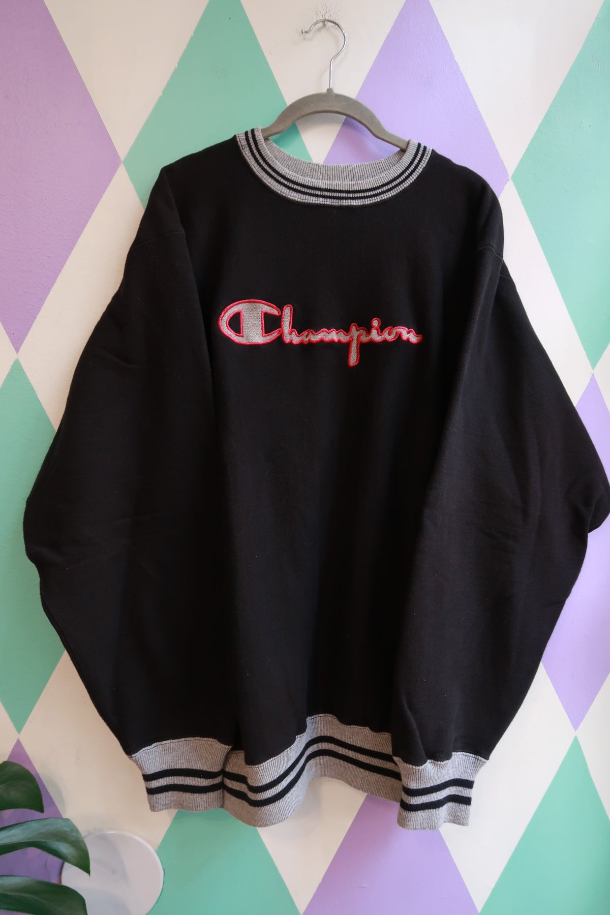 Vintage Champion Black Embroidered Crewneck Sweatshirt