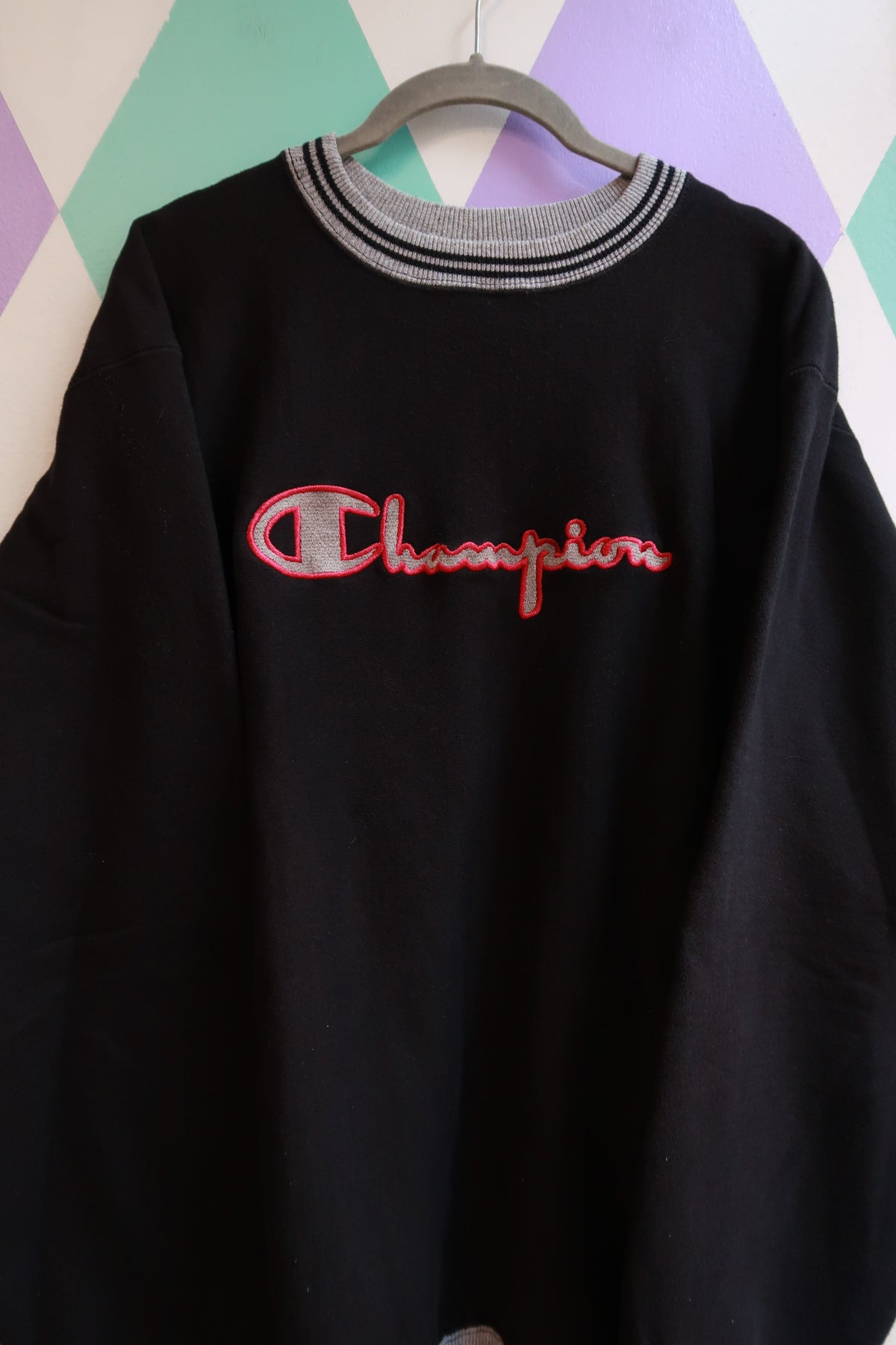 Vintage Champion Black Embroidered Crewneck Sweatshirt