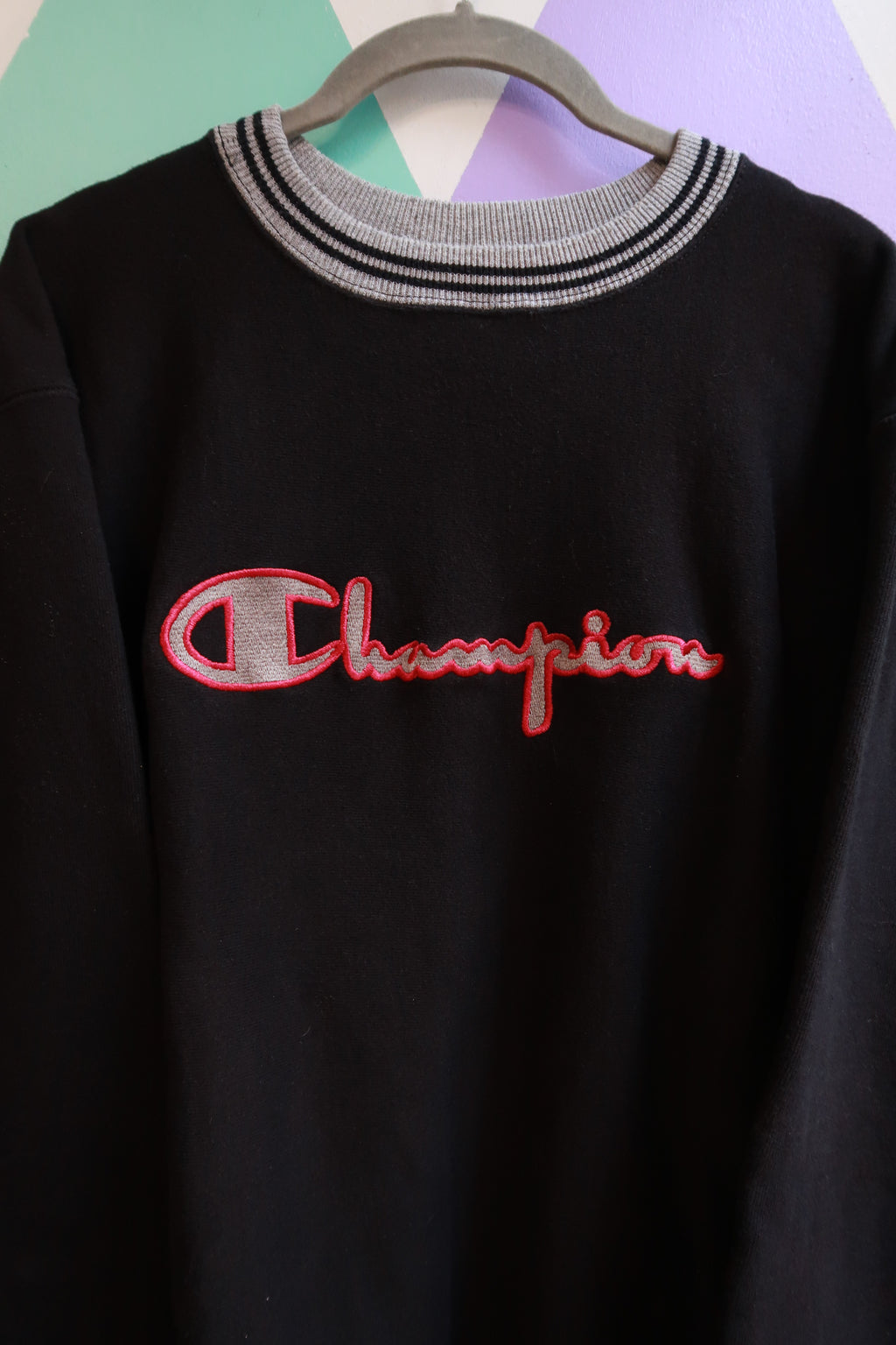 Vintage Champion Black Embroidered Crewneck Sweatshirt
