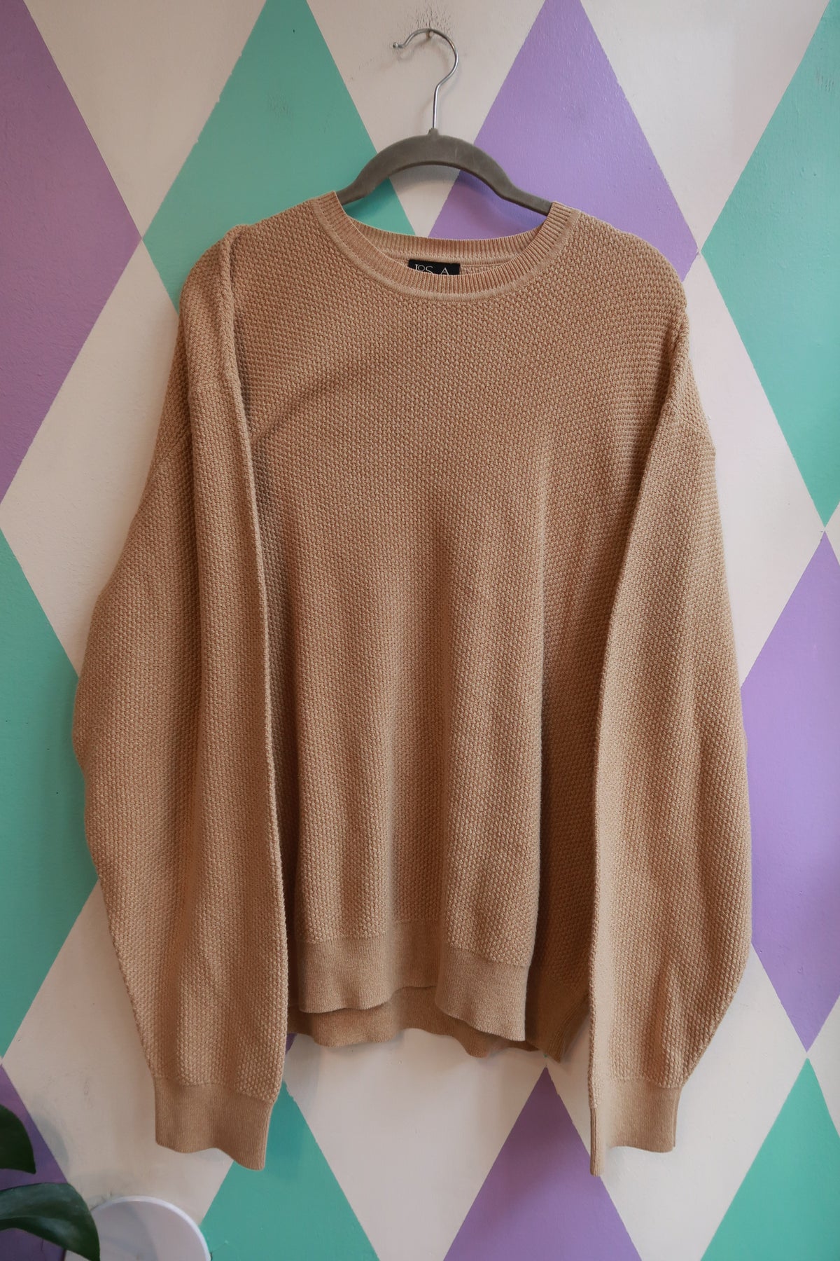 Vintage Tan Textured Crewneck Sweater